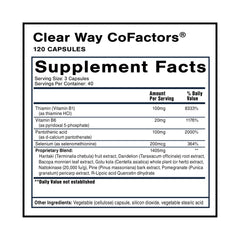 Clear Way Cofactors bottle side label highlighting ingredients for gut health