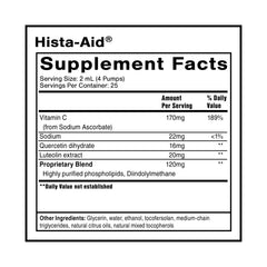 Close-up of Hista-Aid label showing liposomal technology