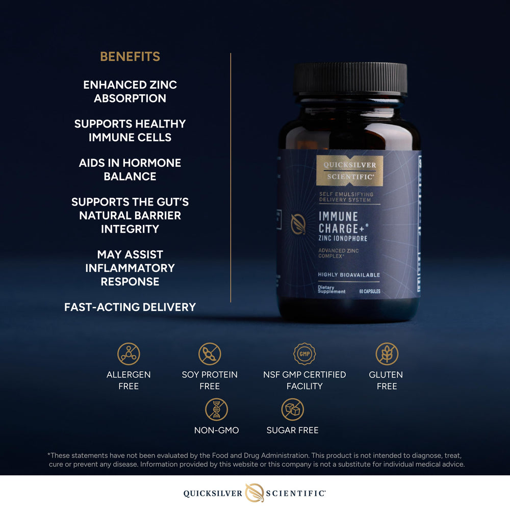 Quicksilver Scientific Immune Charge label highlights quercetin, luteolin, and hesperetin complex.