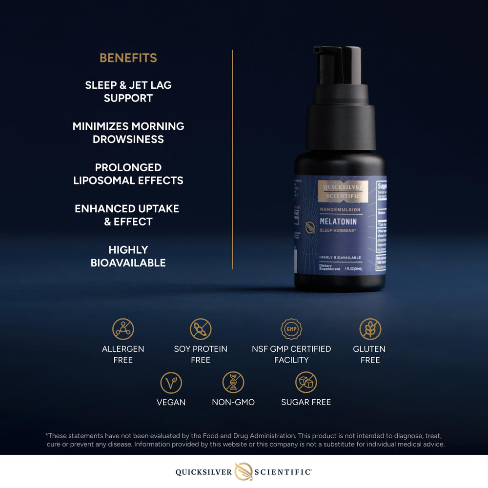 Quicksilver Scientific Liposomal Melatonin label close-up highlights clean ingredients