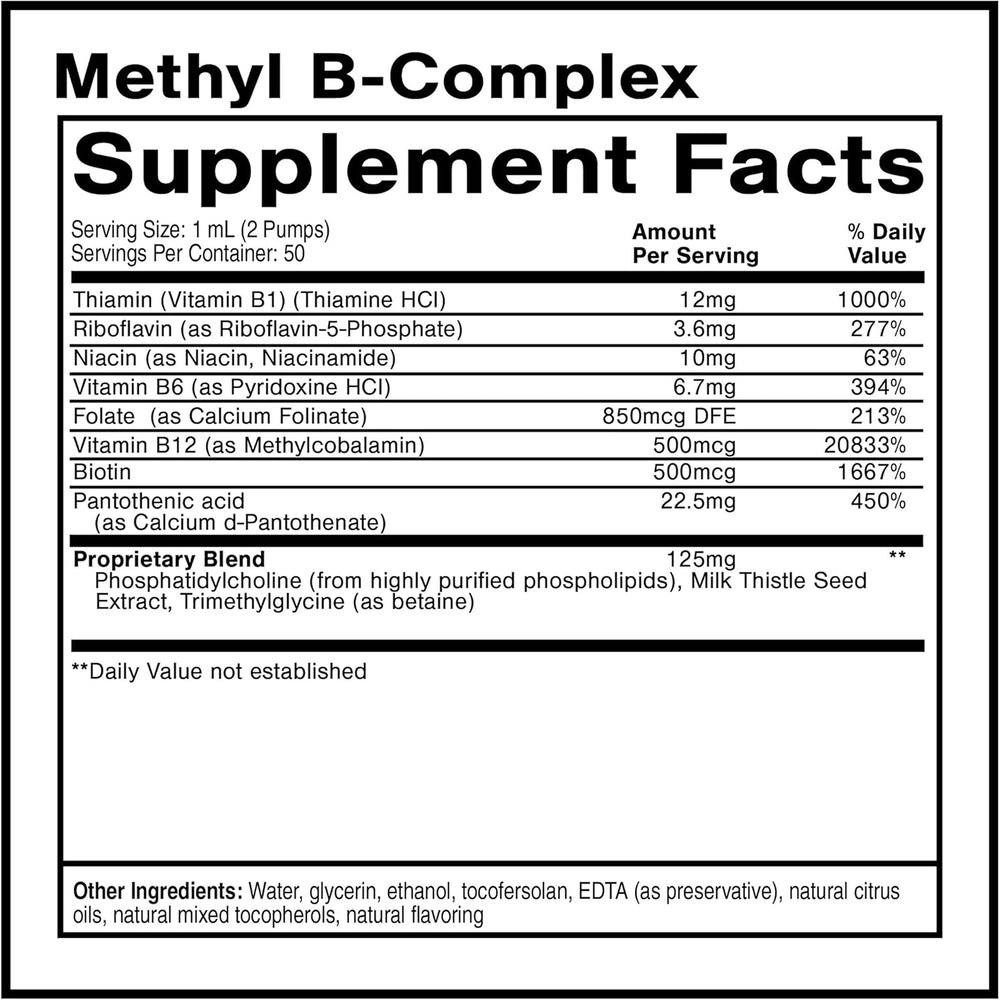 Quicksilver Scientific Methyl B Complex bottle pour demonstrates quick uptake potential