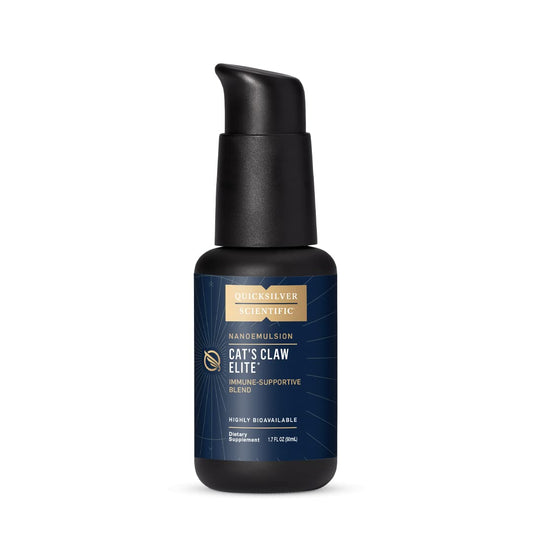 Quicksilver Scientific nanoemulsified cats claw bottle for fast absorption and easy dosing.