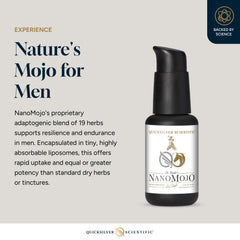 Nanomojo label close-up highlights 19-herb blend and liposomal delivery
