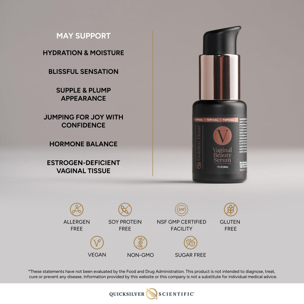 Quicksilver Scientific Vaginal Beauty Serum ingredients close-up reveals active components.