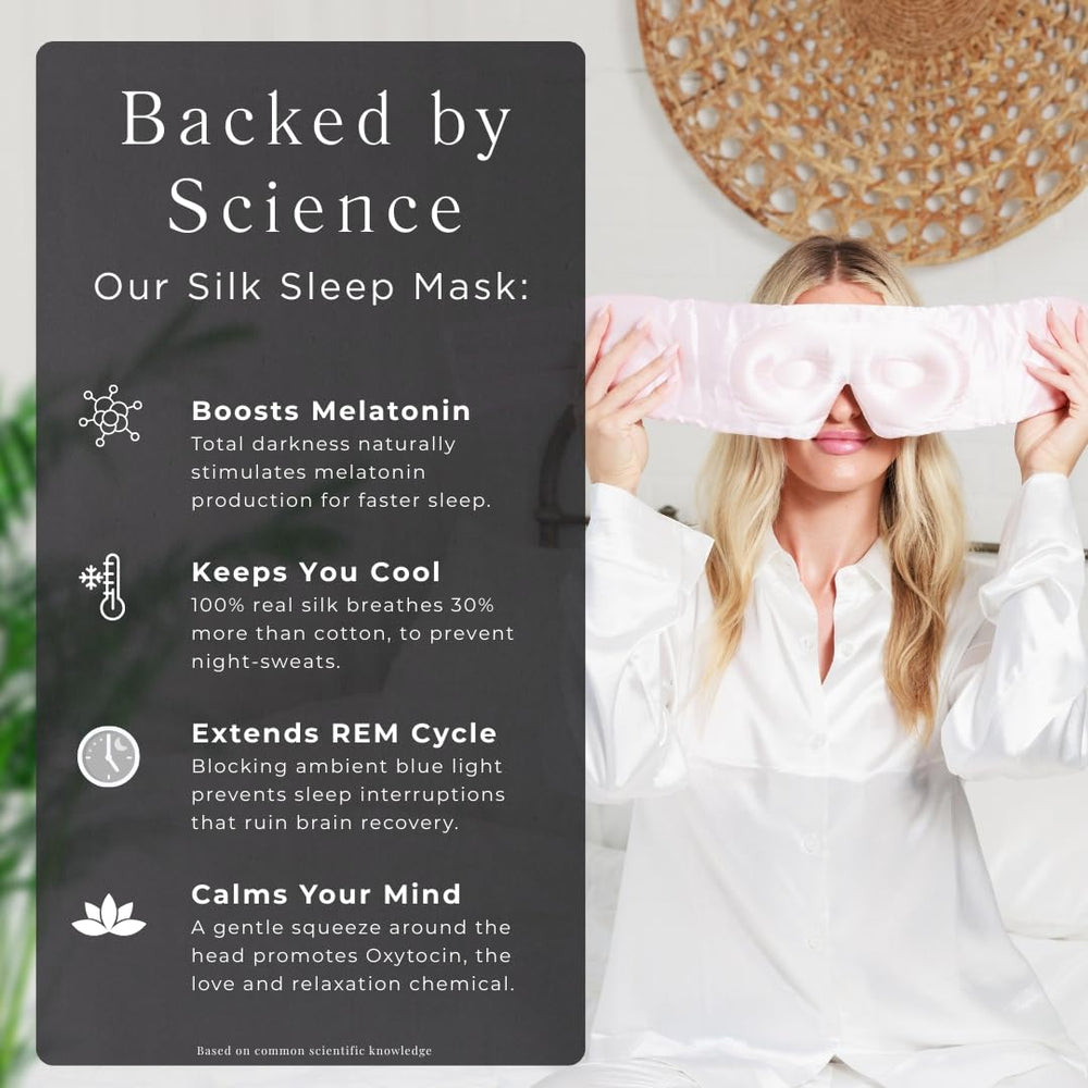 Quiet Cove Silk Sleep Mask helps tame frizzy hair by gliding smoothly.