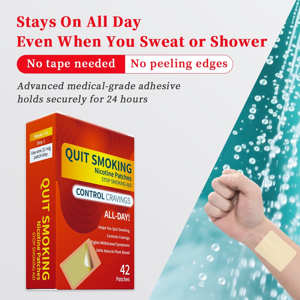 QuitPatch hypoallergenic adhesive minimizes irritation during wear.
