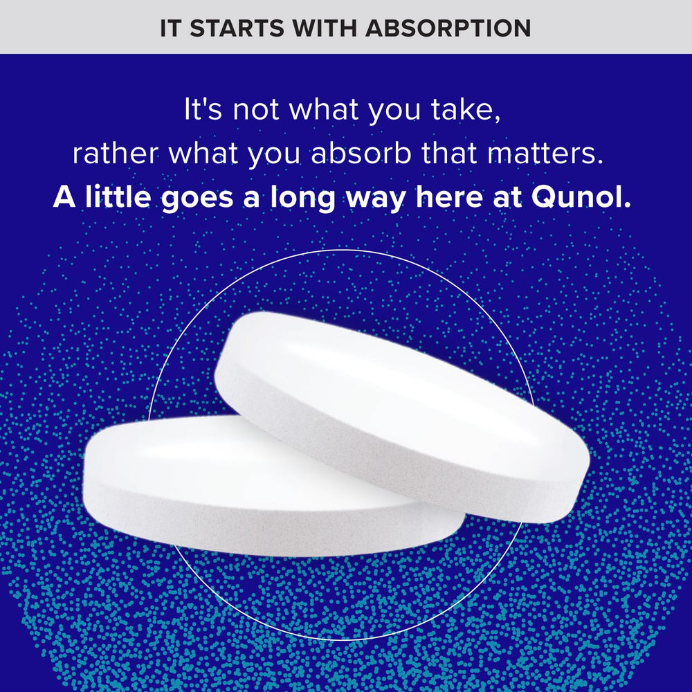 Qunol Brain Health Memory Plus tablet close-up shows smooth coating.