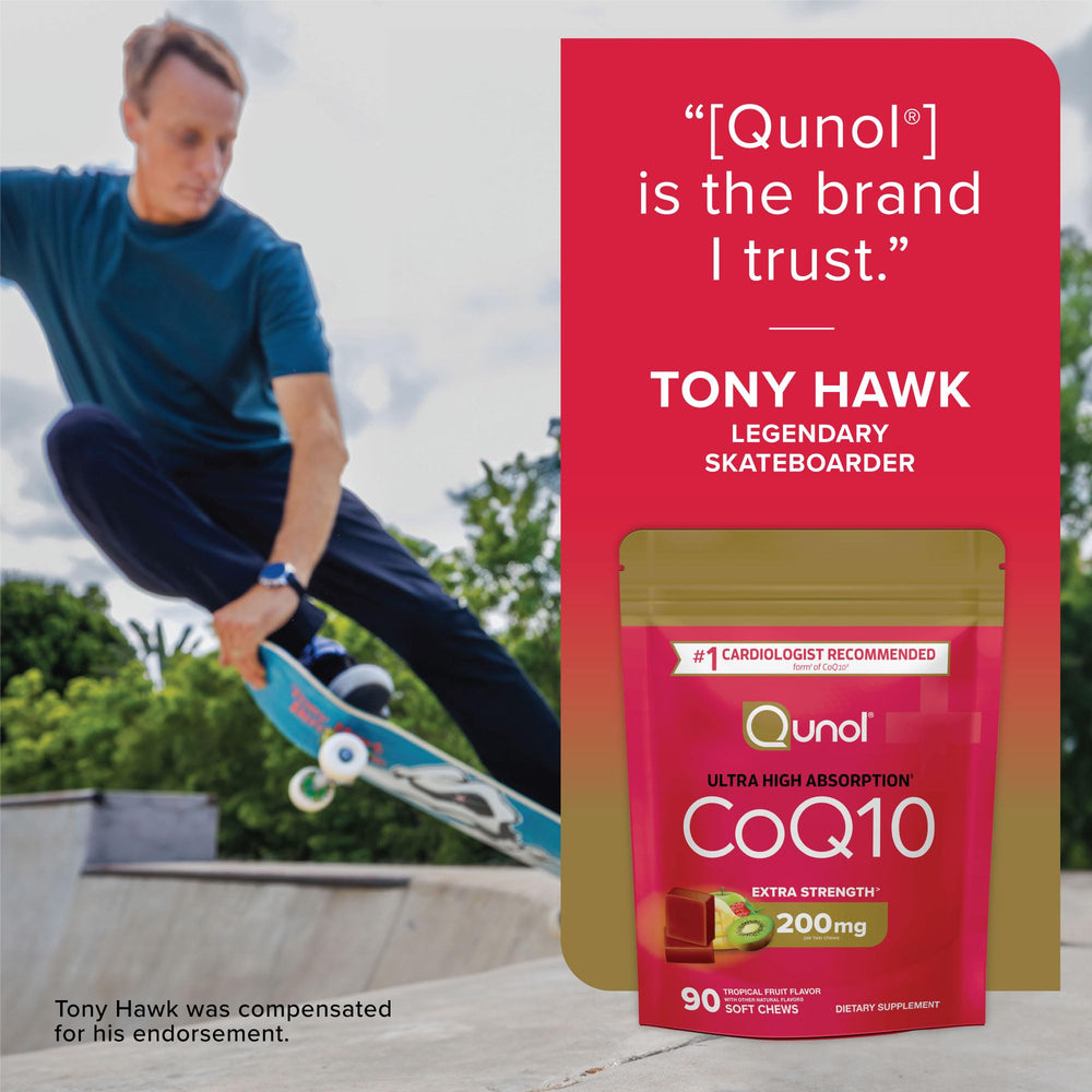 Qunol CoQ10 200mg soft chews health illustration suggests energy support