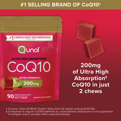 Qunol CoQ10 200mg soft chews twist-off cap access at home or work