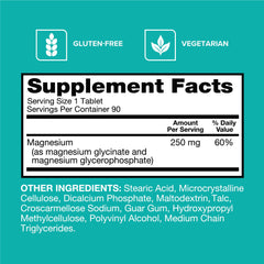 Qunol Magnesium Glycinate Complex ingredients list notes gluten-free and vegan formulation.