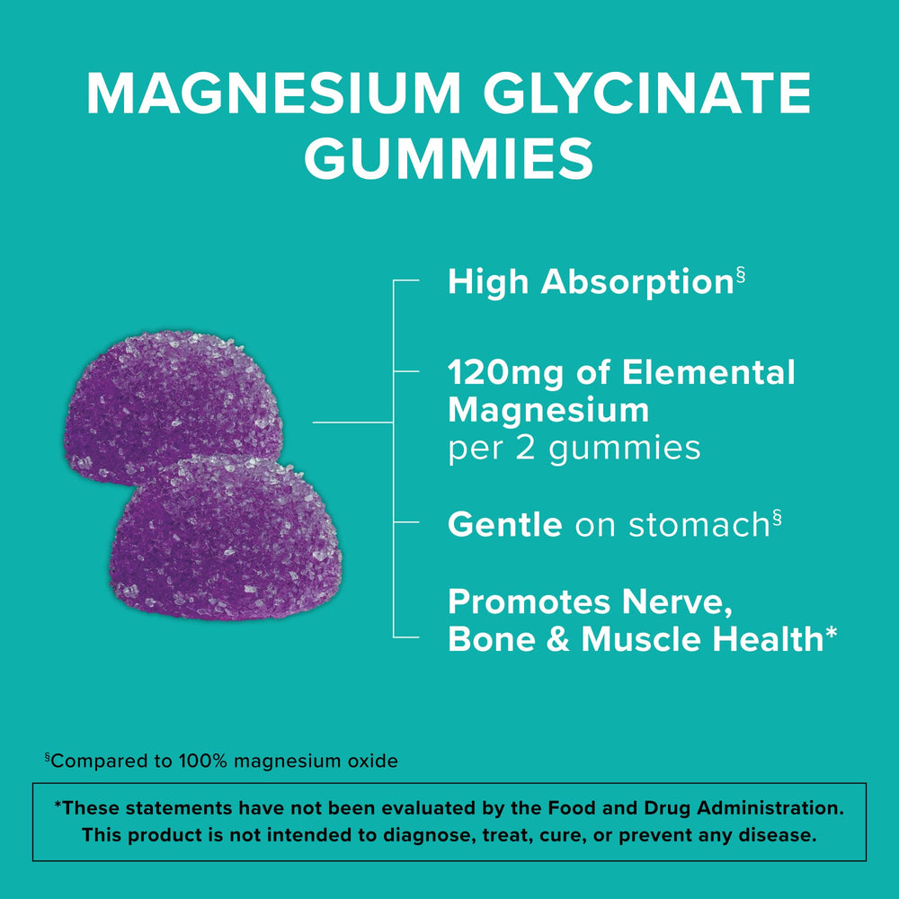 Qunol Magnesium Glycinate Gummies 90-count bottle shows gluten-free and vegetarian friendly label