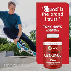 Qunol Mega daily use routine with softgels and glass of water
