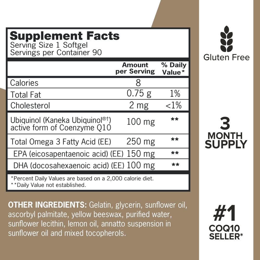 Qunol Plus bottle back label displaying dosage information