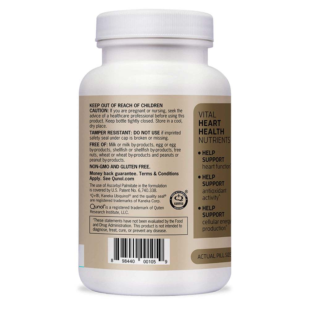 Qunol Plus ingredients graphic illustrating ubiquinol and omega-3.