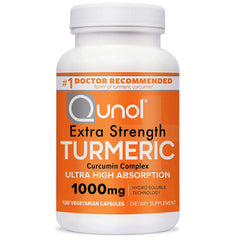 Qunol Turmeric bottle top view highlighting ultra high absorption potential