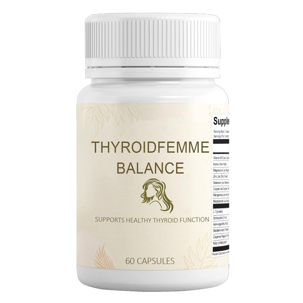 QUZOYU Thyroidfemme Balance bottle on shelf supports energy and hormonal balance