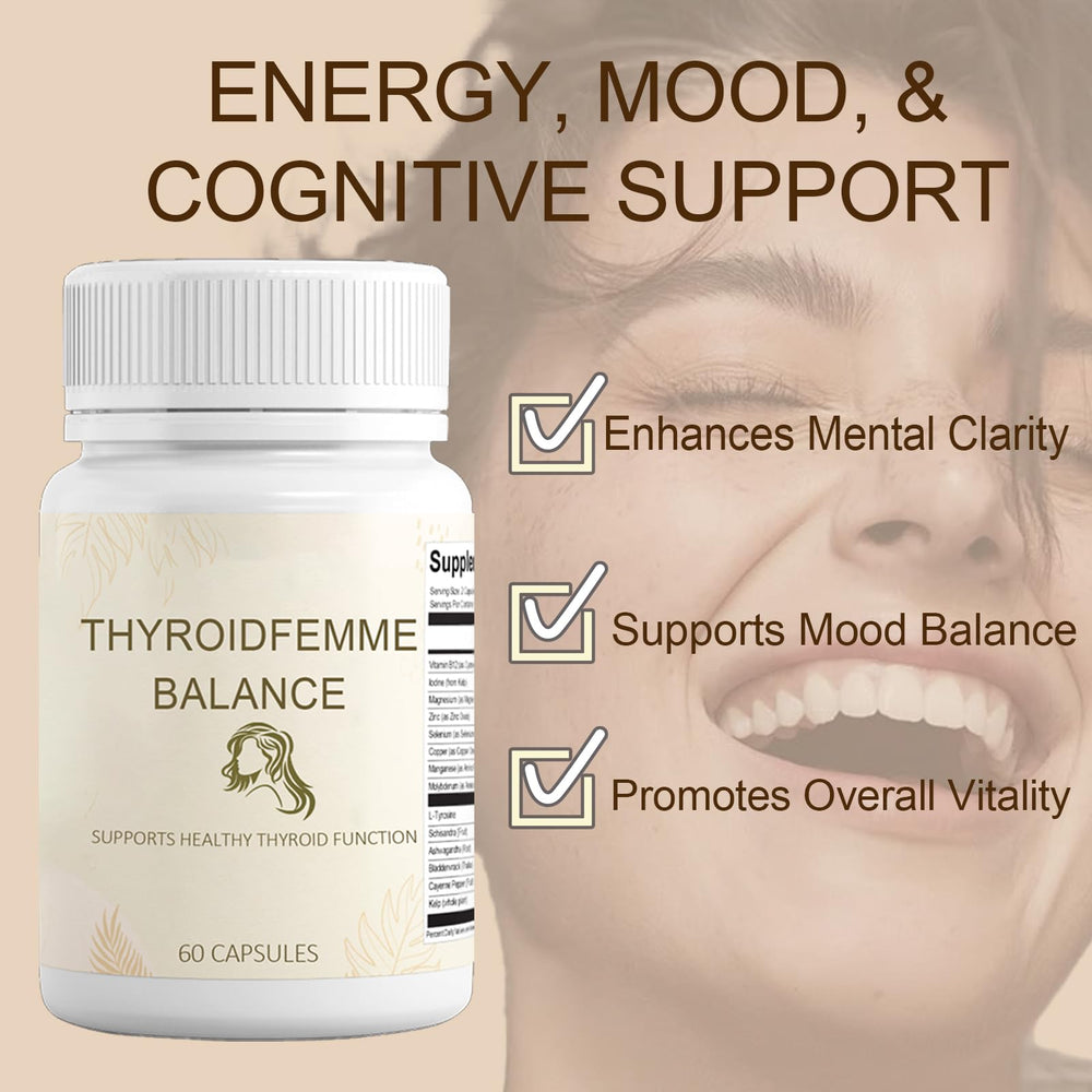 QUZOYU Thyroidfemme Balance label shows ingredients and vitality benefits