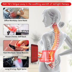 Model wearing the Qworaky waist wrap for hands-free relaxation