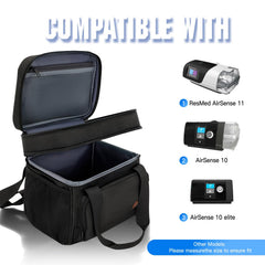 RackVibe CPAP Travel Bag interior organization highlights dual compartments and mesh pockets for accessories.
