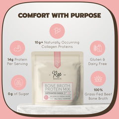 Rae Basics bone broth protein powder scoop ready to mix into a drink.