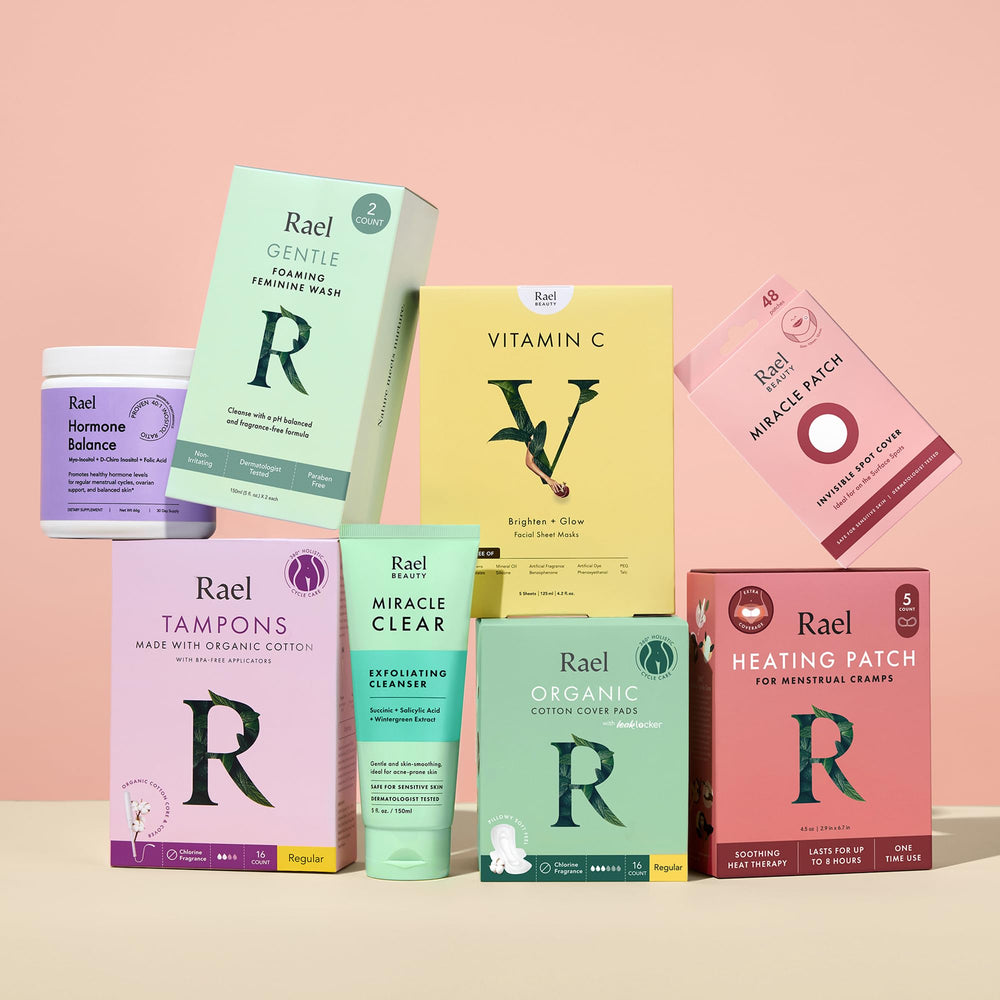 Rael foaming cleanser on bathroom counter for everyday routine.
