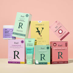 Rael foaming cleanser on bathroom counter for everyday routine.