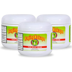 Raging Kakapo Pain Relief Cream 4oz jar, fragrance-free and fast-absorbing for sore muscles.