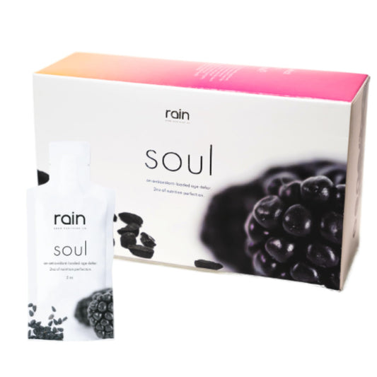 RAIN Soul bottle closeup highlights a premium daily ritual experience.