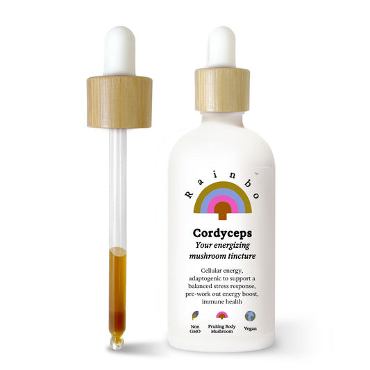 Rainbo Cordyceps tincture bottle offers daily immune and energy support