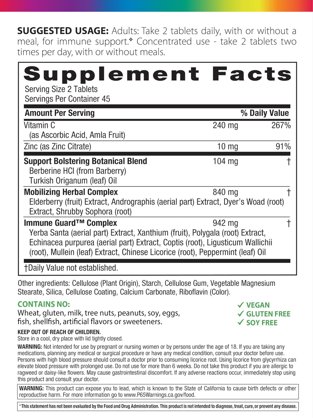 Rainbow Light Counter Attack vitamin C and zinc ingredients support overall wellness.