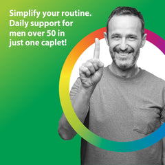 Rainbow Light Mens One 50+ probiotics blend supports digestive comfort and gut health.