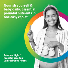 Rainbow Light Prenatal One label detail shows organic superfoods blend.