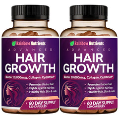 Rainbow Nutrients hair-growth bottle pour promotes easy daily use for healthier hair and nails.