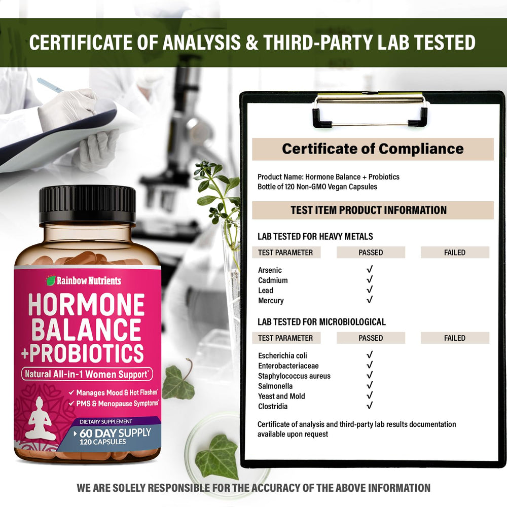 Ingredients list of Rainbow Nutrients Hormone Balance featuring maca and black cohosh