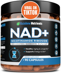 Rainbow Nutrients NAD+ bottle front showing daily energy support potential