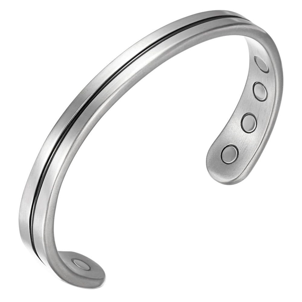 RainSo silver titanium magnetic bracelet closeup with eight magnets for daily wear