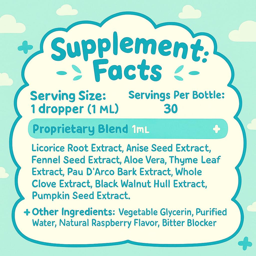 Raipult Ellora Gut Cleanse Drops ingredients close-up showing plant blend.