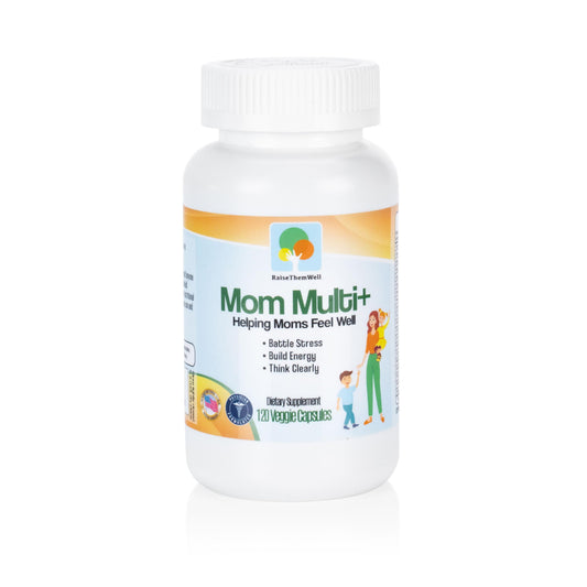 Raise Them Well Mom Multi+ bottle front for daily wellness support