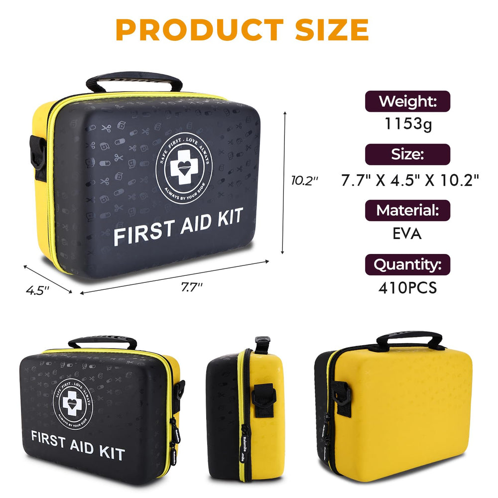 Raismile Emergency First Aid Kit with fluorescent interior for better visibility.