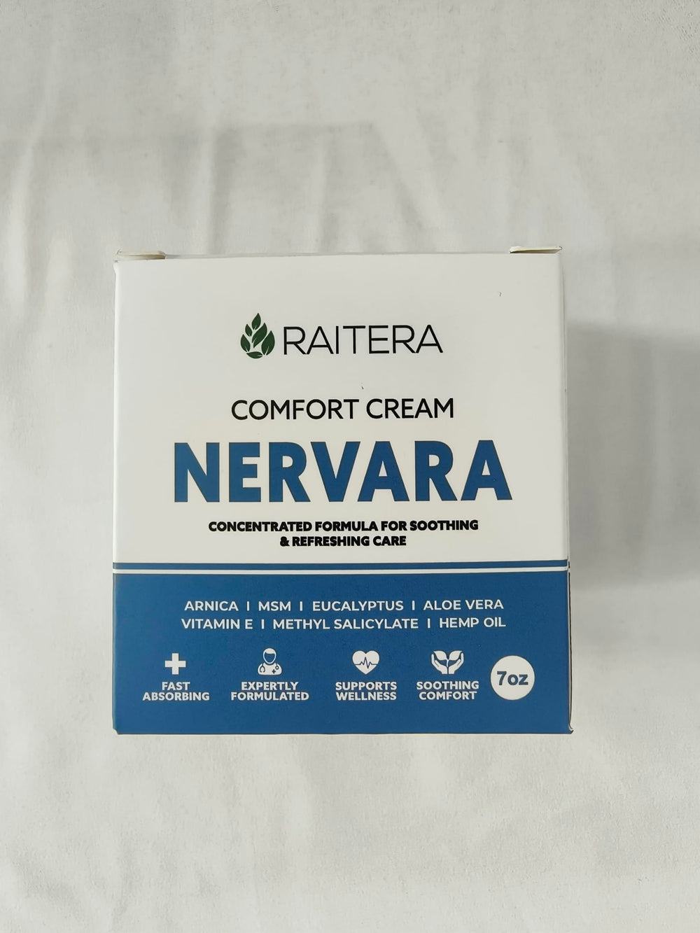 Raitera Nervara Comfort Cream bottle front showcases premium skin care for daily hydration.
