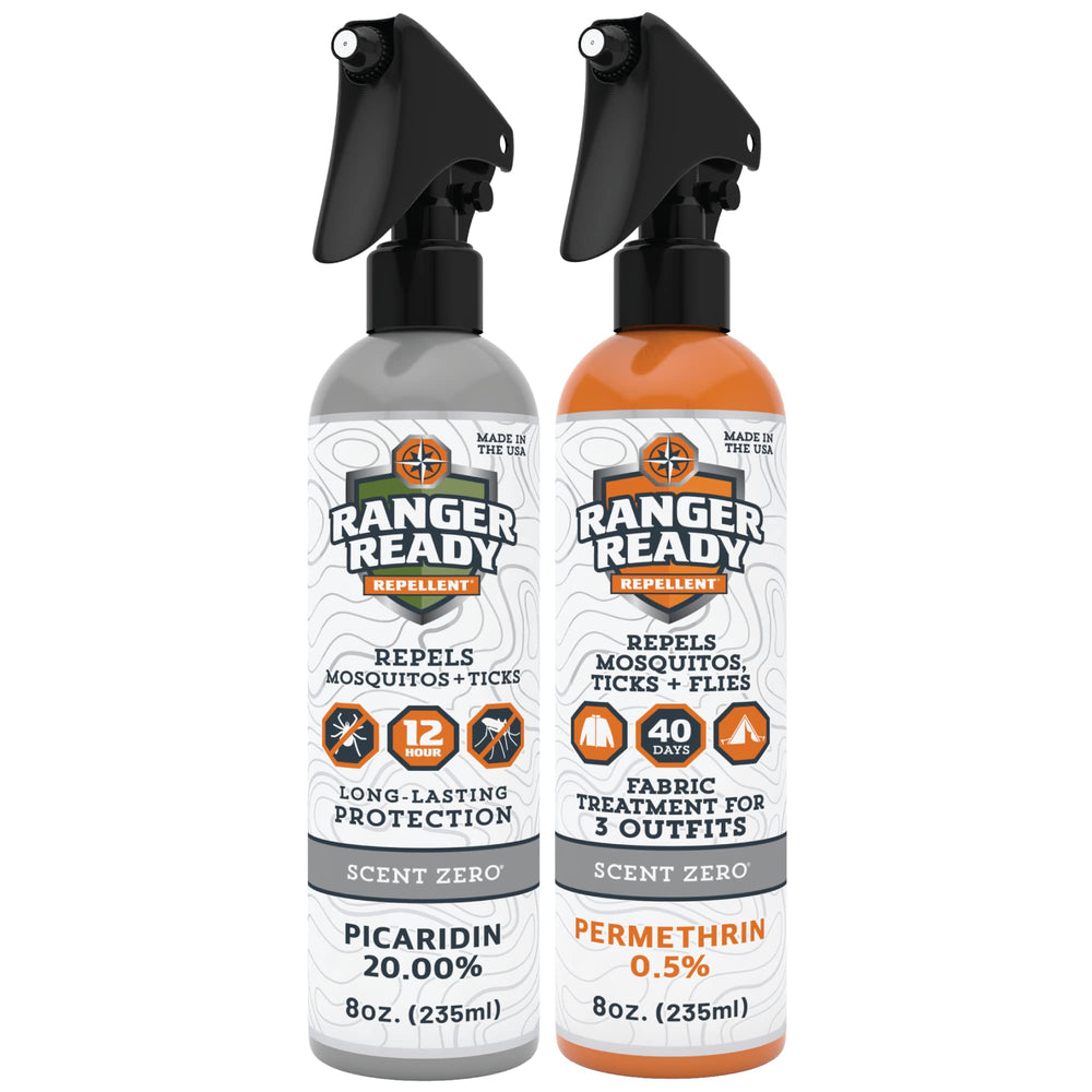 Ranger Ready P2Pak bottle front – scent-free dual protection for skin and gear.