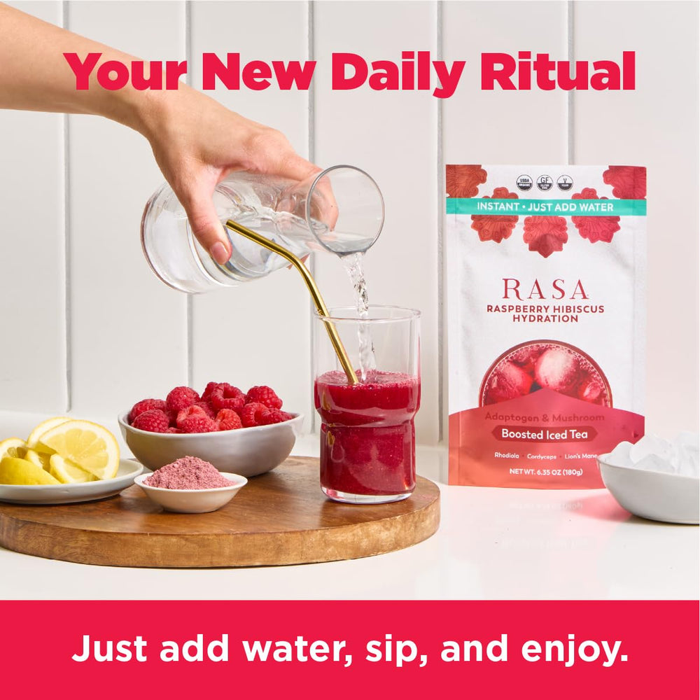 Rasa Raspberry Hibiscus Hydration serving scoop for precise mix and texture.
