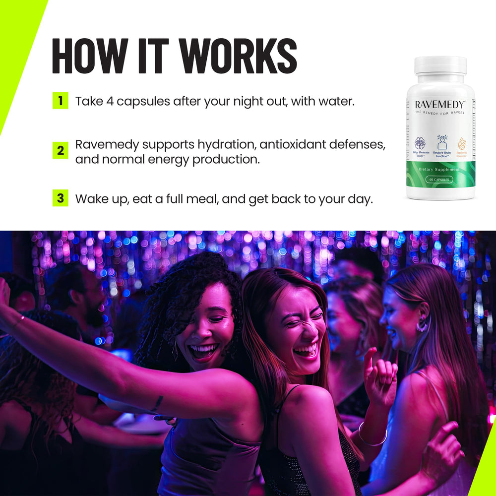 Ravemedy Rave 5HTP-free label indicating ingredient transparency