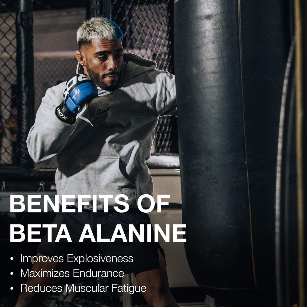 RAW Beta Alanine Powder pouring demonstrates quick mix for workouts