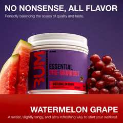 RAW Essential Pre-Workout shake in glass illustrating flavor and lasting focus potential