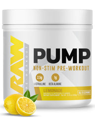RAW Pump Stim Free Lemonade bottle for caffeine-free evening workouts