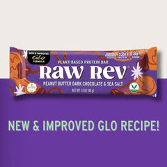 Raw Rev Glo bar broken open reveals chewy interior and nutty flavor