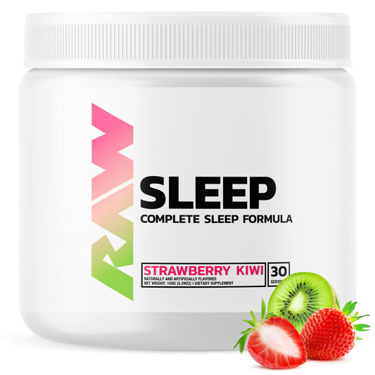RAW Sleep bottle showcases strawberry kiwi flavor for a soothing nighttime routine.
