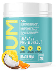 RAW Thavage Beach Bum can with bold label highlights energy-boosting appeal for workouts.