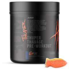 RAW Thuper Thavage 6 Peat tub front view for high-stim pre-workout energy and focus.